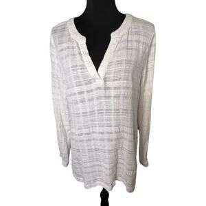 Marina Luna women’s size large gauzy, bohemian semi sheer DeepV roll tab tunic ￼